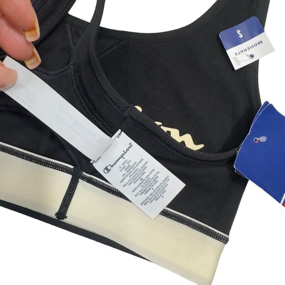 Champion Double Dry Sports Bra With Racerback Design & Gold Logo Size S Black - Picture 8 of 9